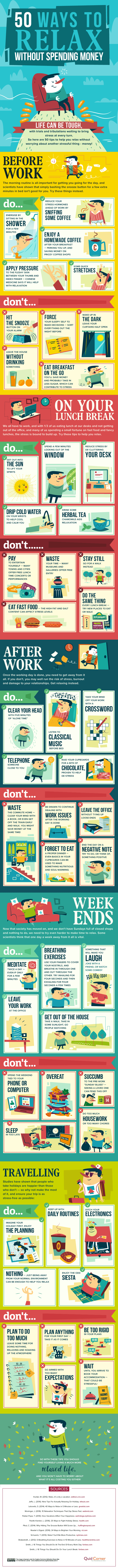 50 Ways to Relax Without Spending Money - Infographic